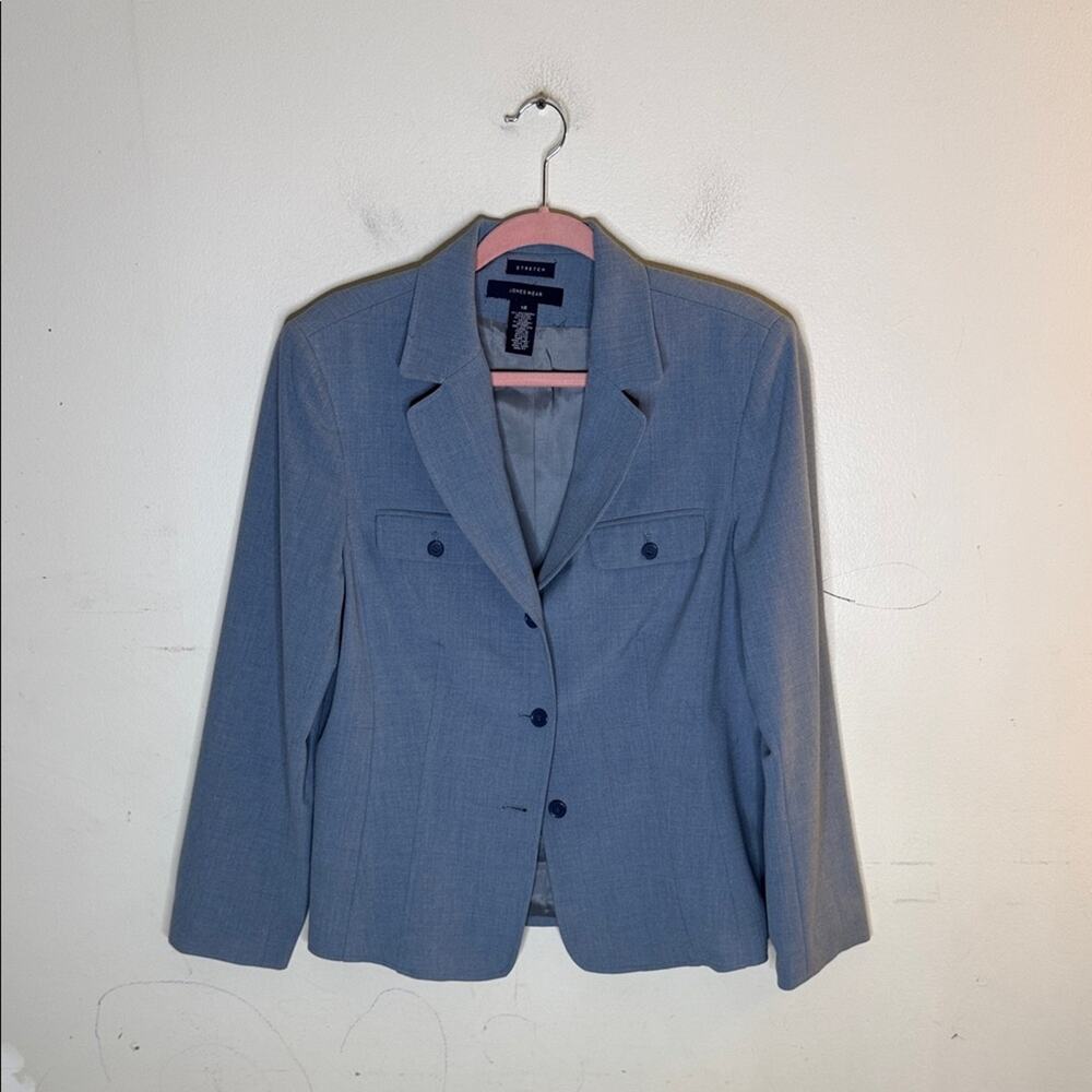 Jones Wear Light Blue Button Front Stretch Blazer Size 12